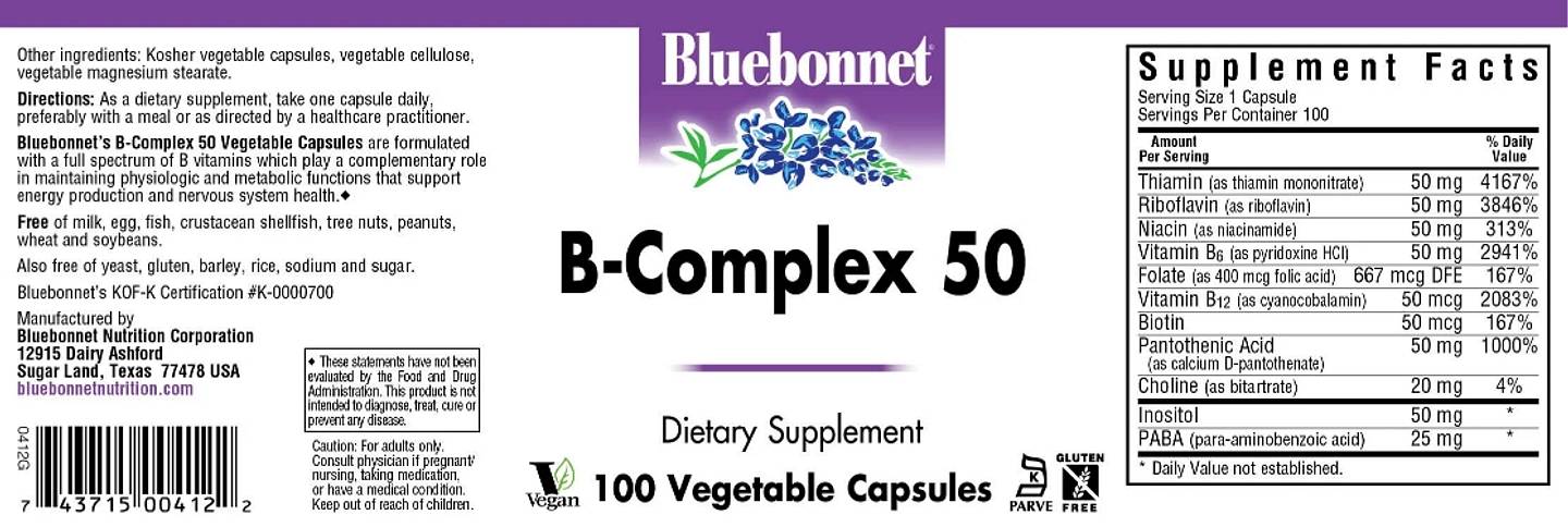 Bluebonnet Nutrition, B-Complex 50 label