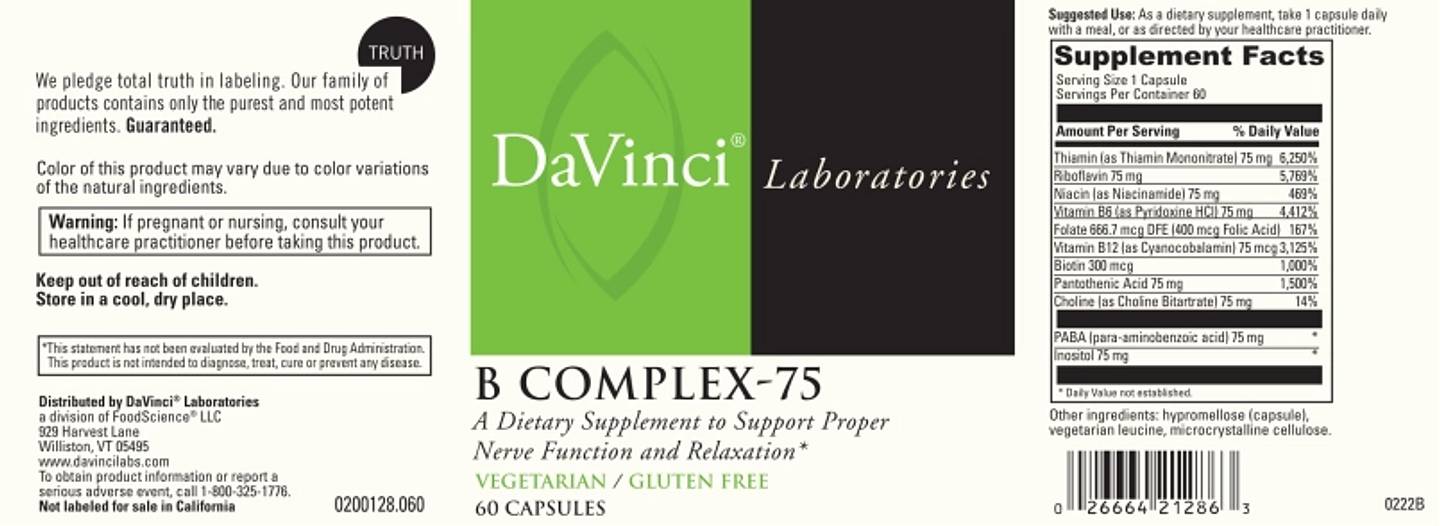 DaVinci Laboratories of Vermont, B Complex-75 label