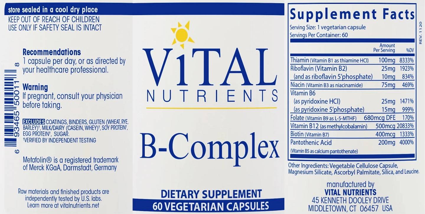 Vital Nutrients, B-Complex label