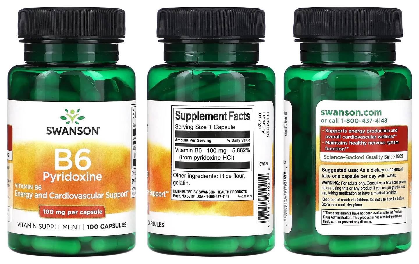 Swanson, B6 Pyridoxine packaging