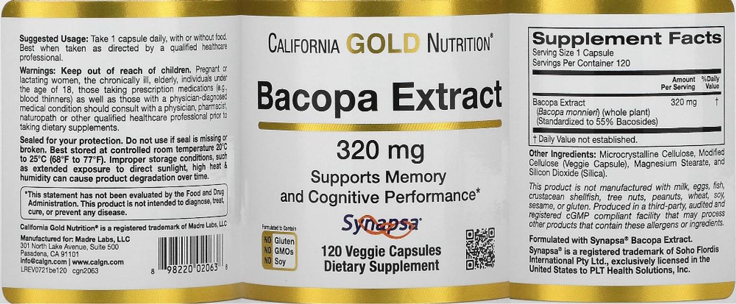 California Gold Nutrition, Bacopa Extract label