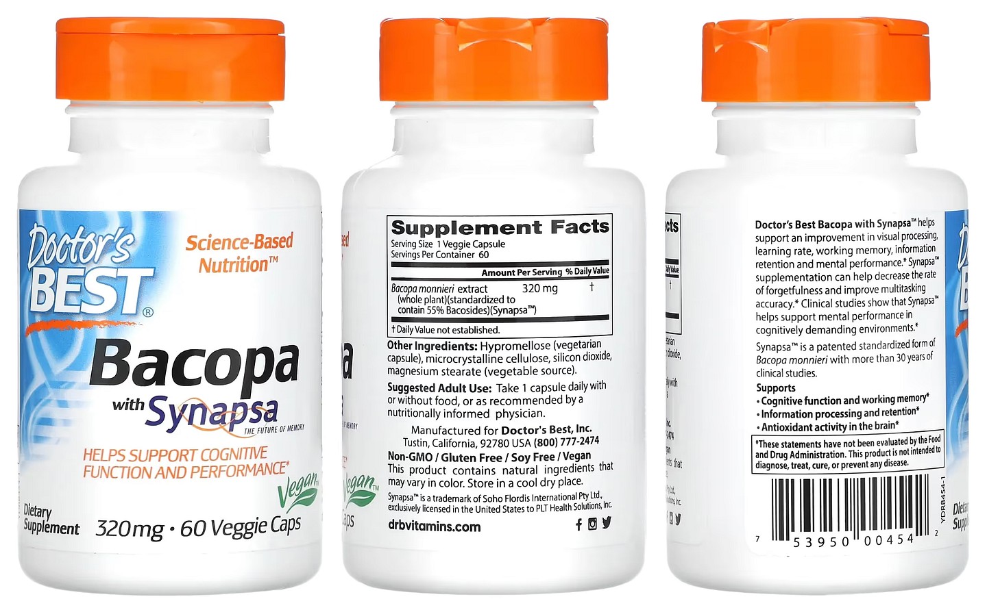 Doctor's Best, Bacopa with Synapsa packaging
