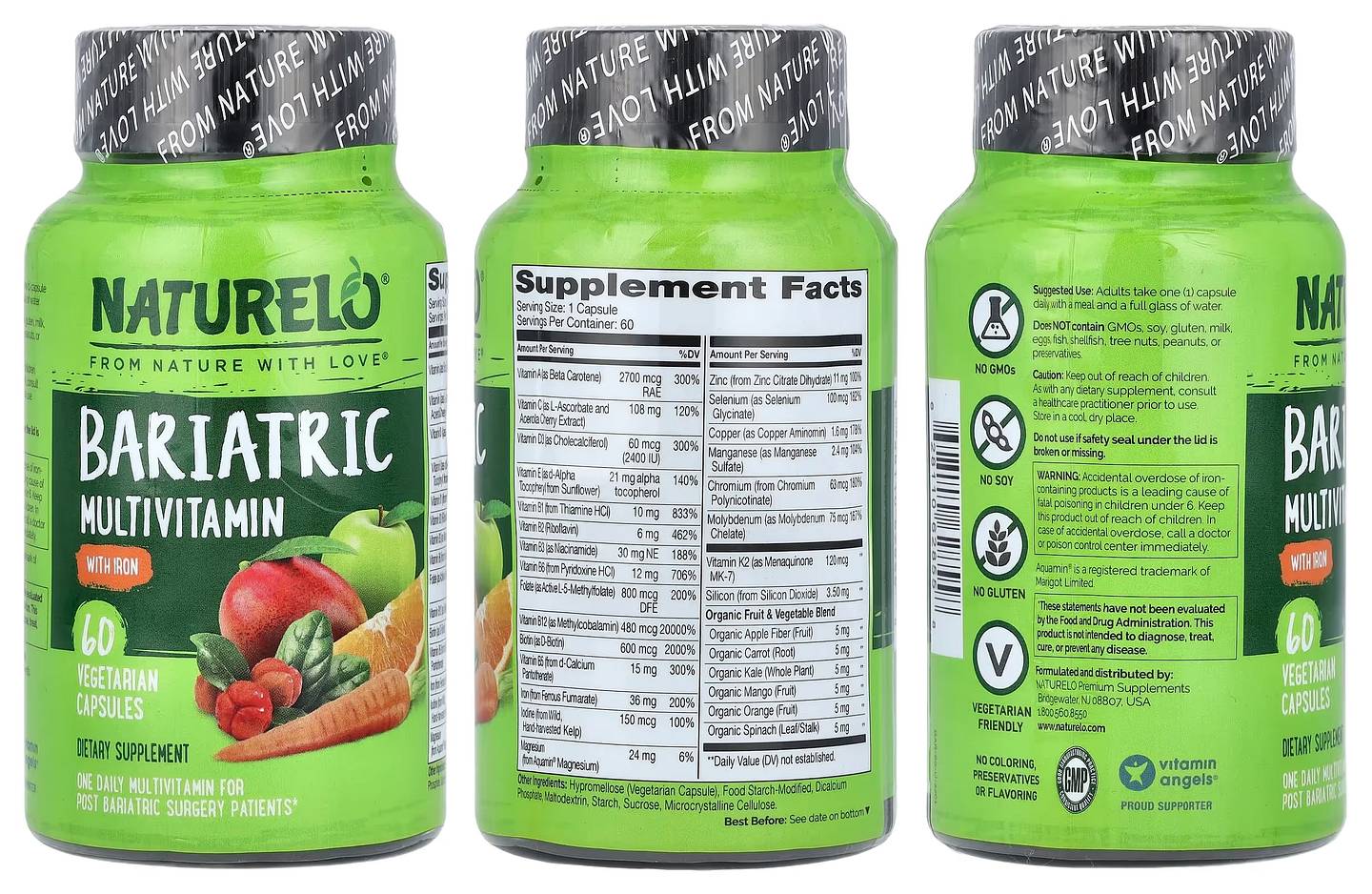 NATURELO, Bariatric Multivitamin with Iron packaging