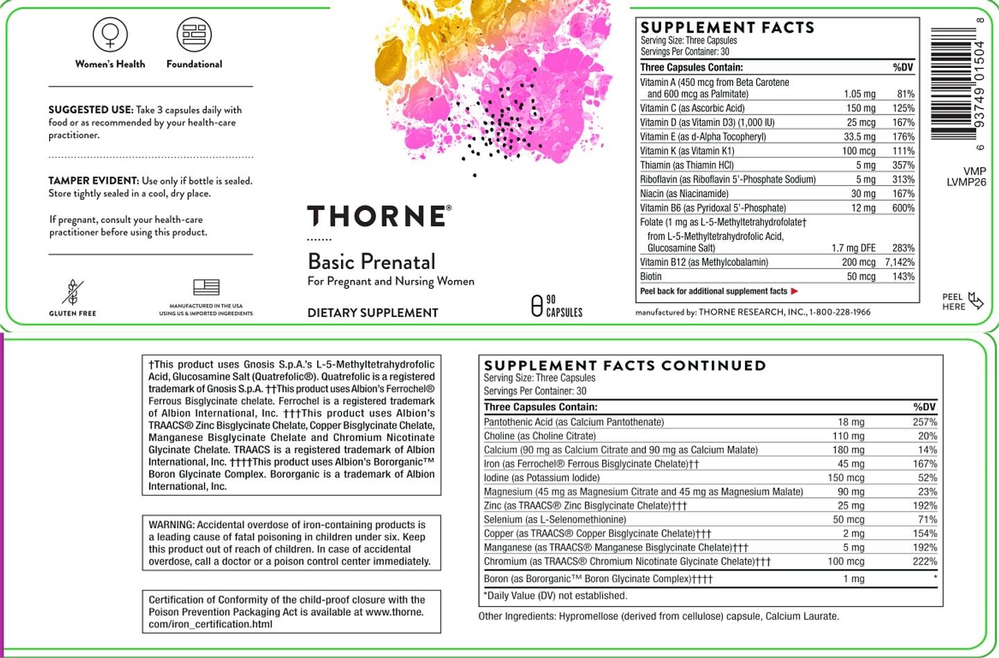 Thorne, Basic Prenatal label