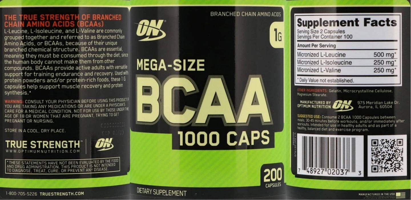 Optimum Nutrition, BCAA 1000 label
