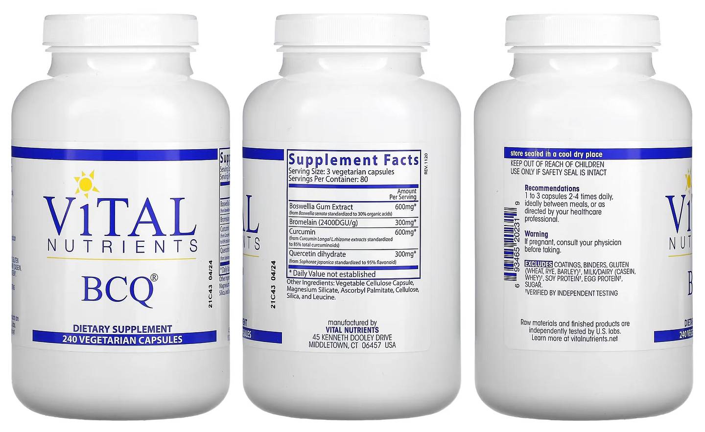 Vital Nutrients, BCQ packaging