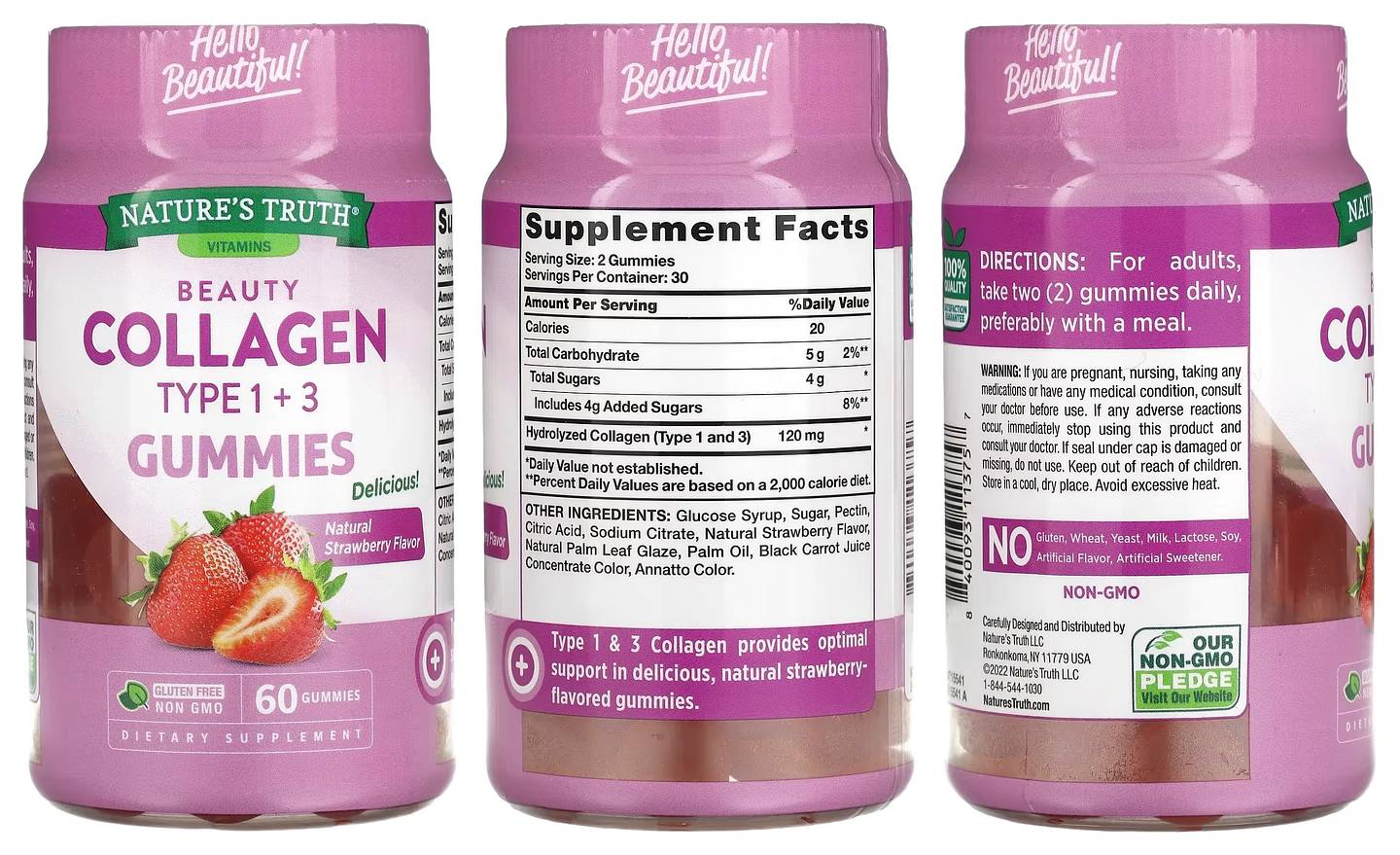 Nature's Truth, Beauty Collagen Gummies, Types 1 + 3, Natural Strawberry packaging