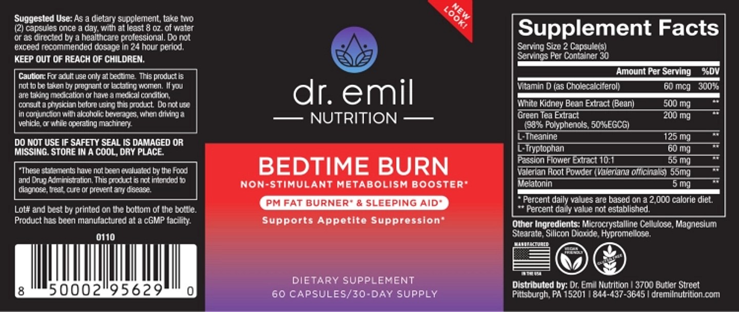 Dr. Emil Nutrition, Bedtime Burn label