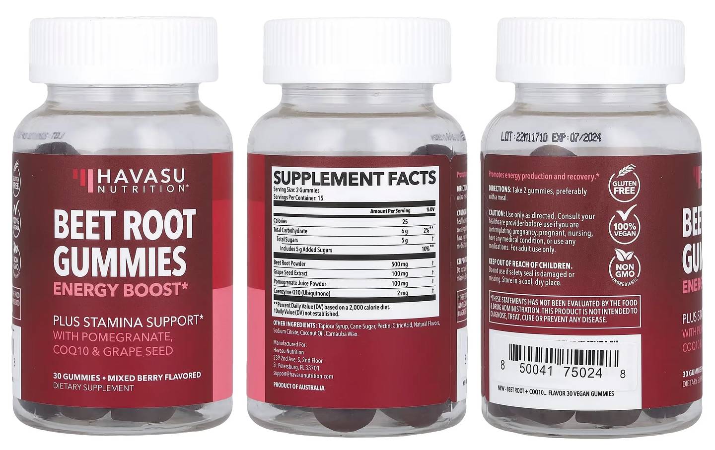 Havasu Nutrition, Beet Root Gummies, Mixed Berry packaging