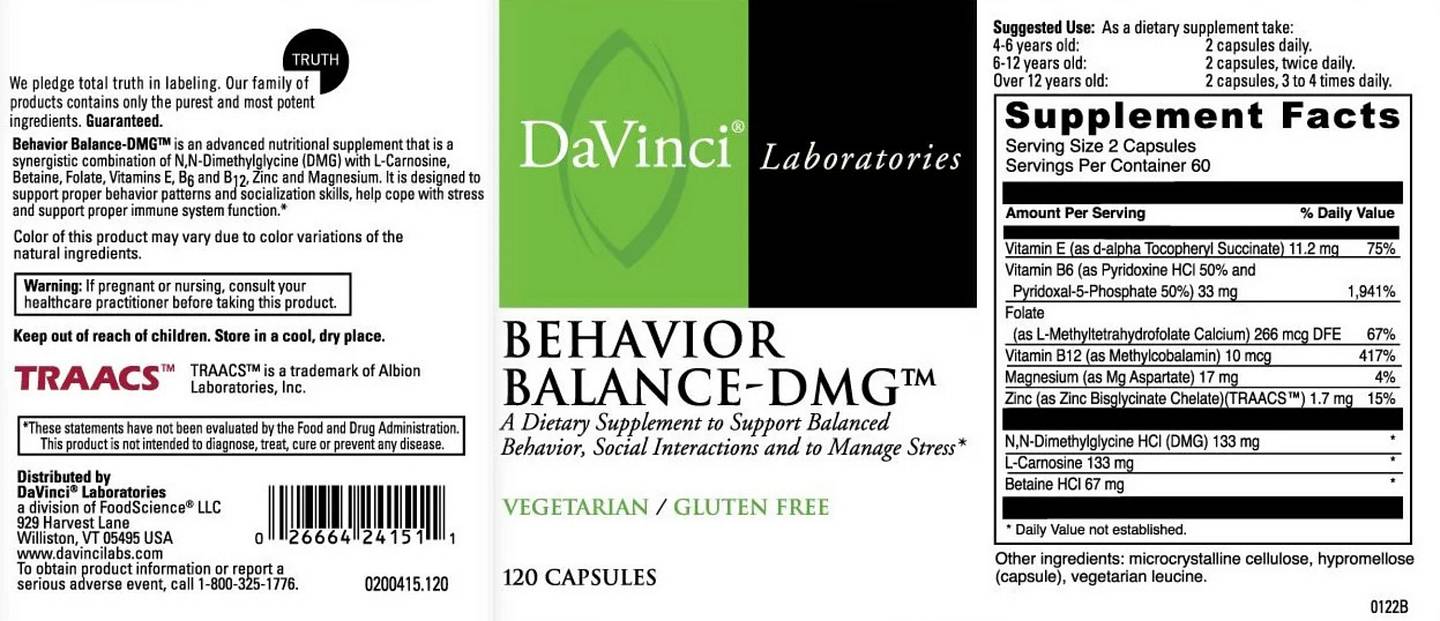 DaVinci Laboratories of Vermont, Behavior Balance-DMG label