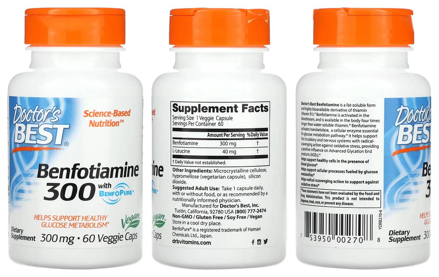 Doctor's Best, Benfotiamine 300 with BenfoPure packaging