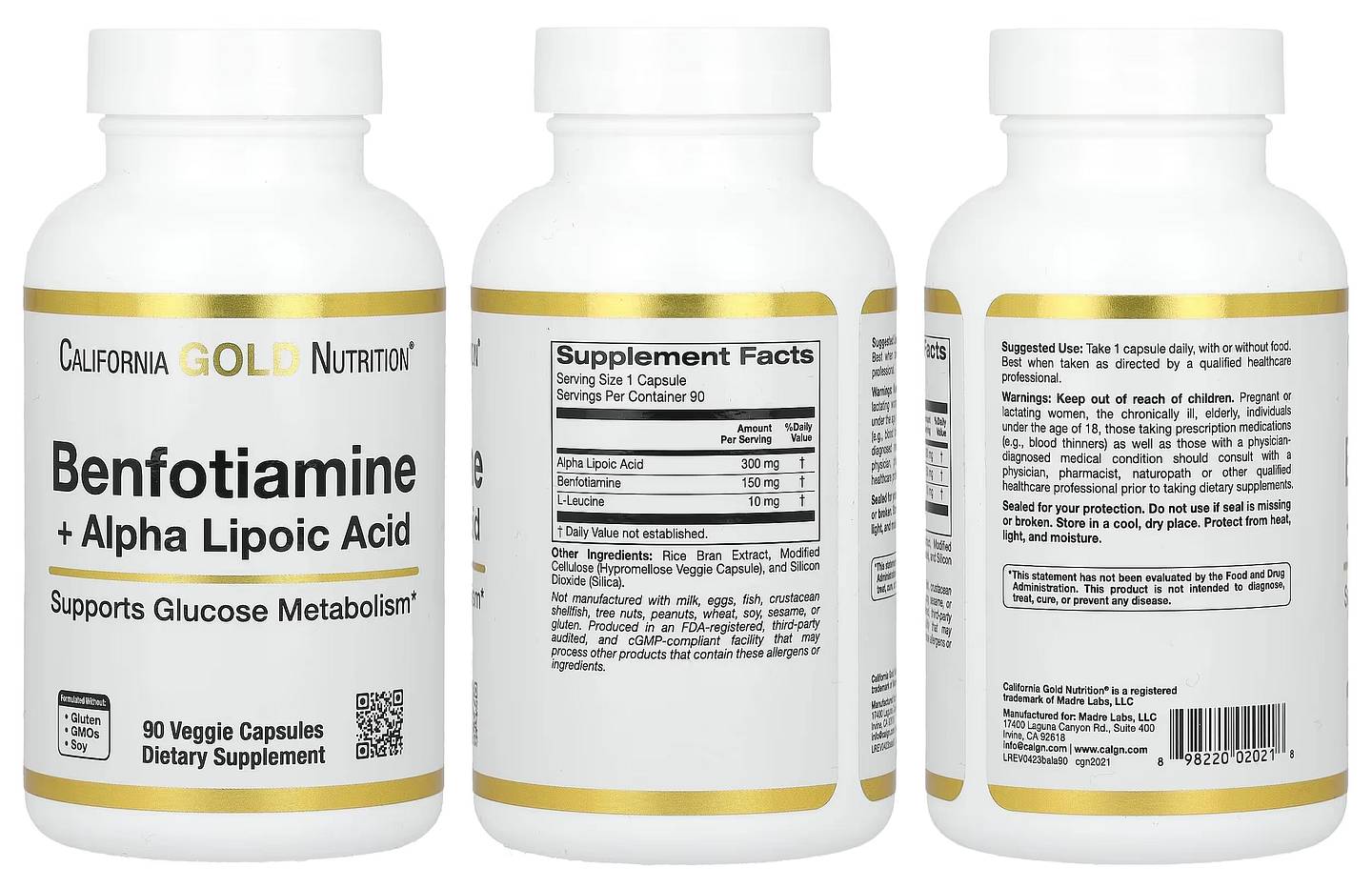 California Gold Nutrition, Benfotiamine + Alpha Lipoic Acid packaging