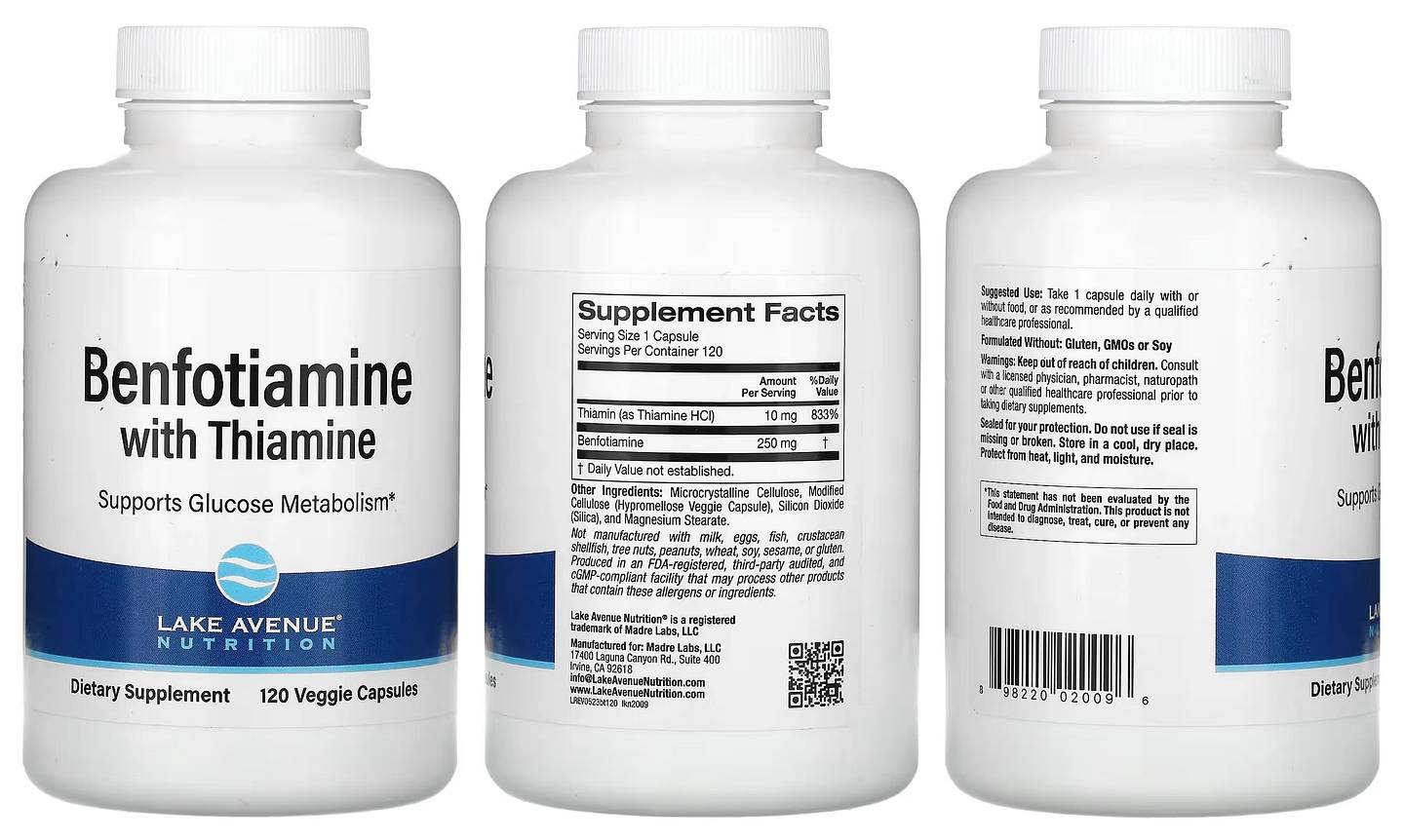 Lake Avenue Nutrition, Benfotiamine with Thiamine packaging