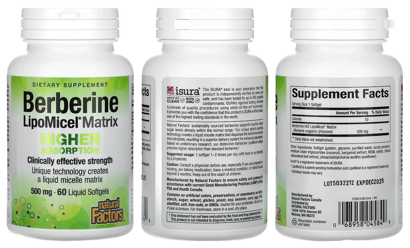 Natural Factors, Berberine LipoMicel Matrix packaging