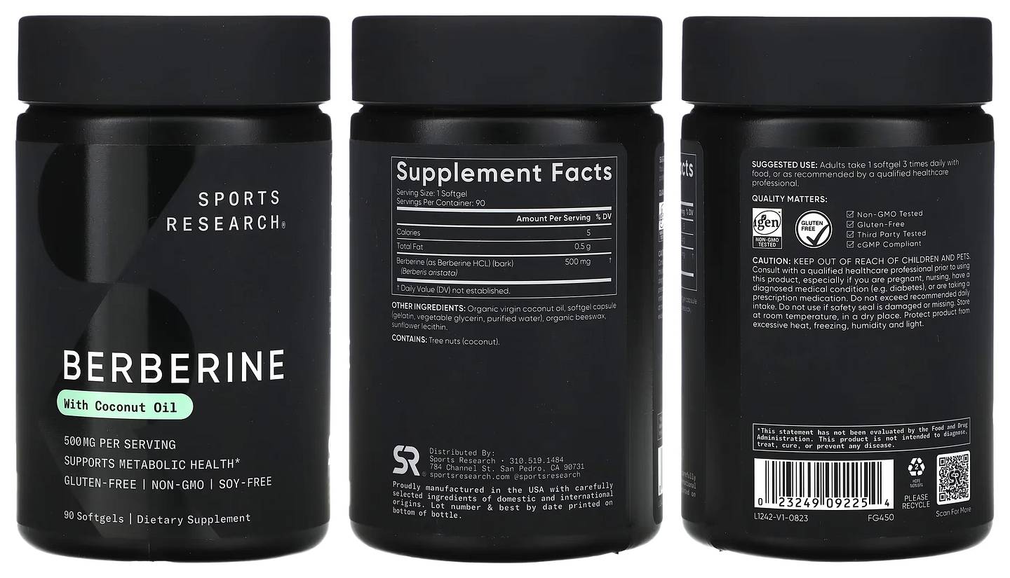 Sports Research, Berberine With Coconut Oil packaging