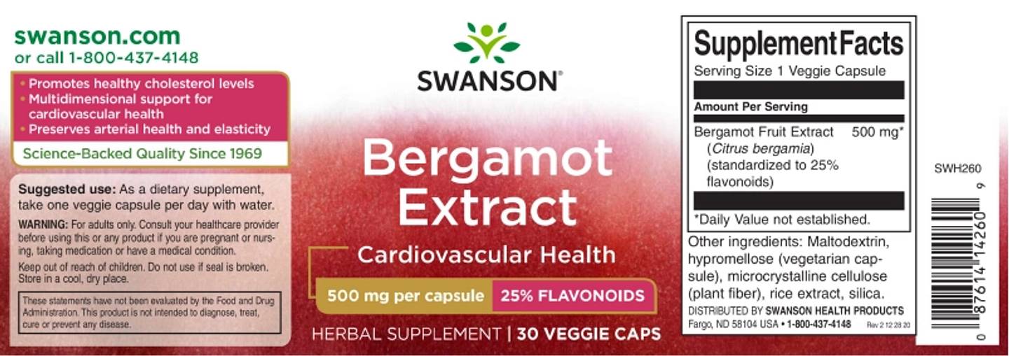 Swanson, Bergamot Extract label