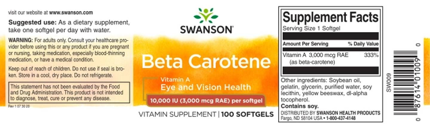 Swanson, Beta Carotene label