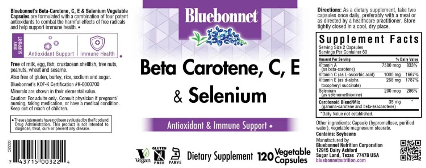 Bluebonnet Nutrition, Beta Carotene label