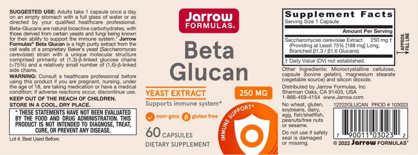 Jarrow Formulas, Beta Glucan label