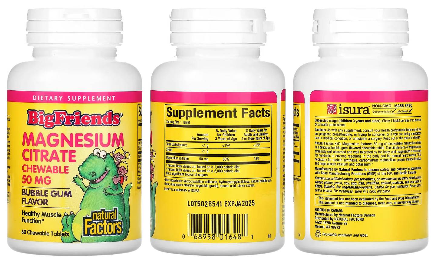 Natural Factors, Big Friends, Magnesium Citrate, Bubble Gum, 50 mg packaging