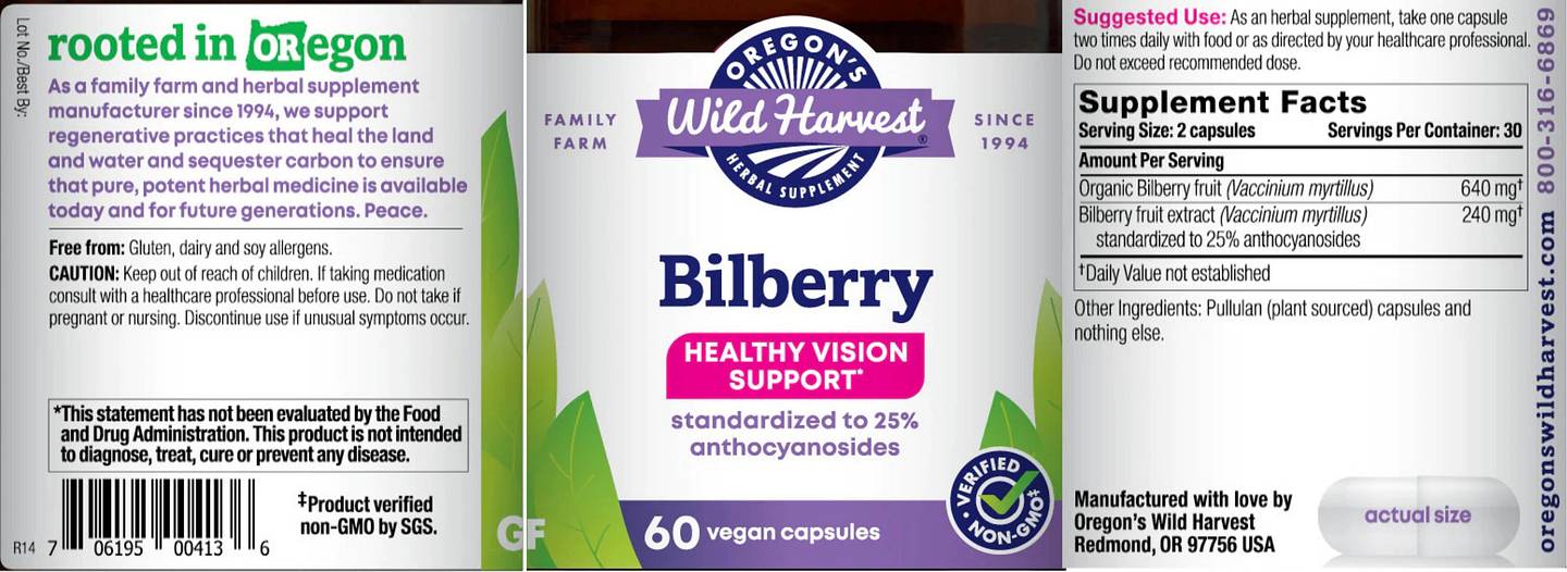 Oregon's Wild Harvest, Bilberry label