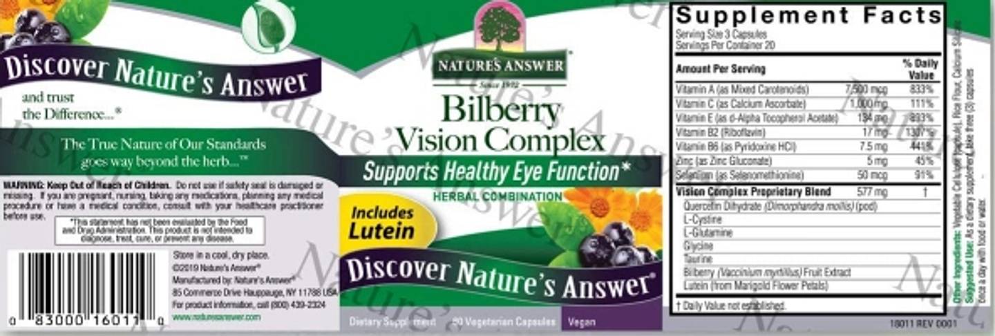 Nature's Answer, Bilberry Vision Complex label