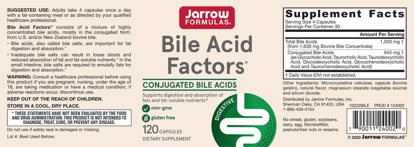 Jarrow Formulas, Bile Acid Factors label