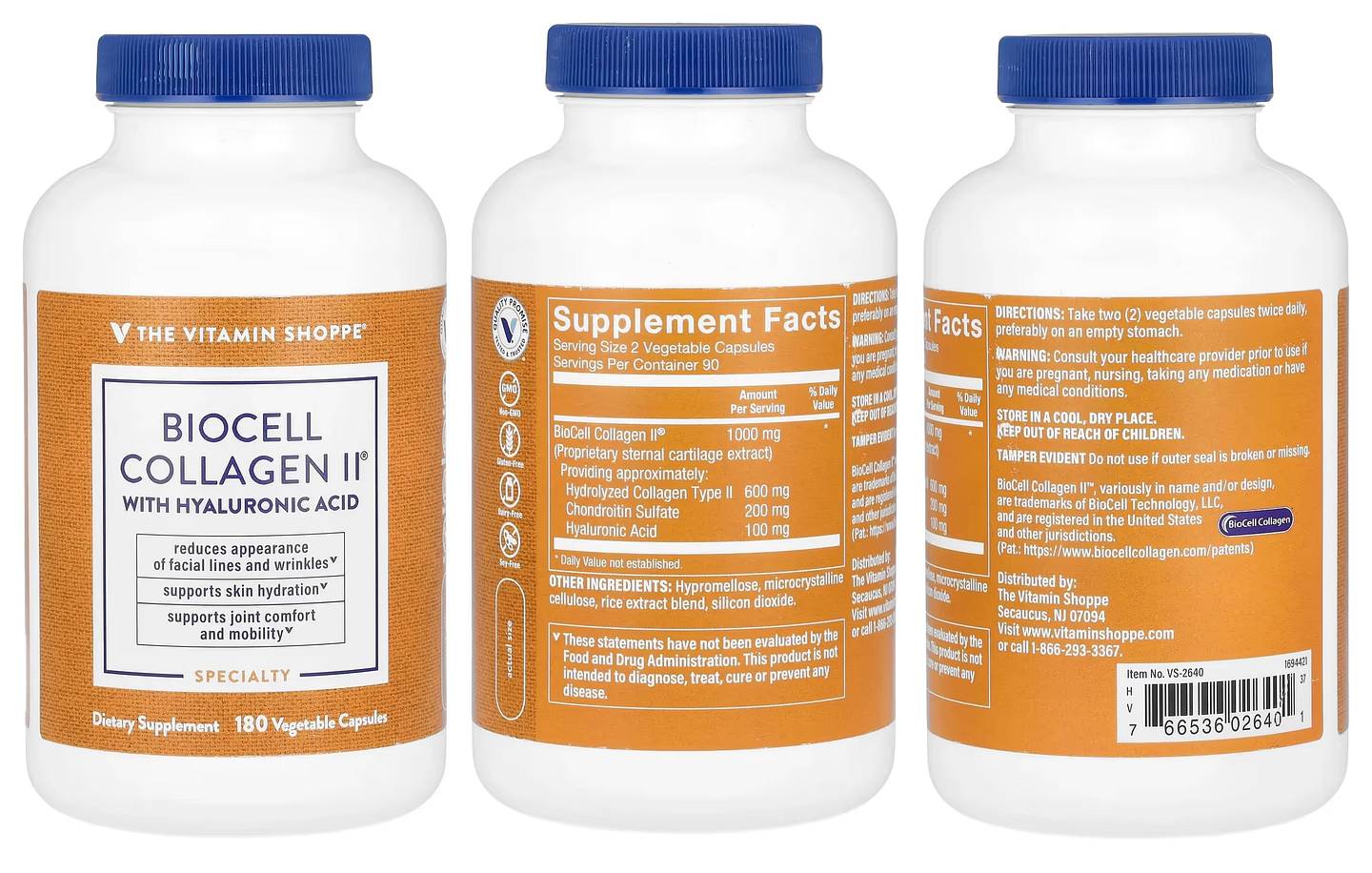 The Vitamin Shoppe, BioCell Collagen II With Hyaluronic Acid packaging