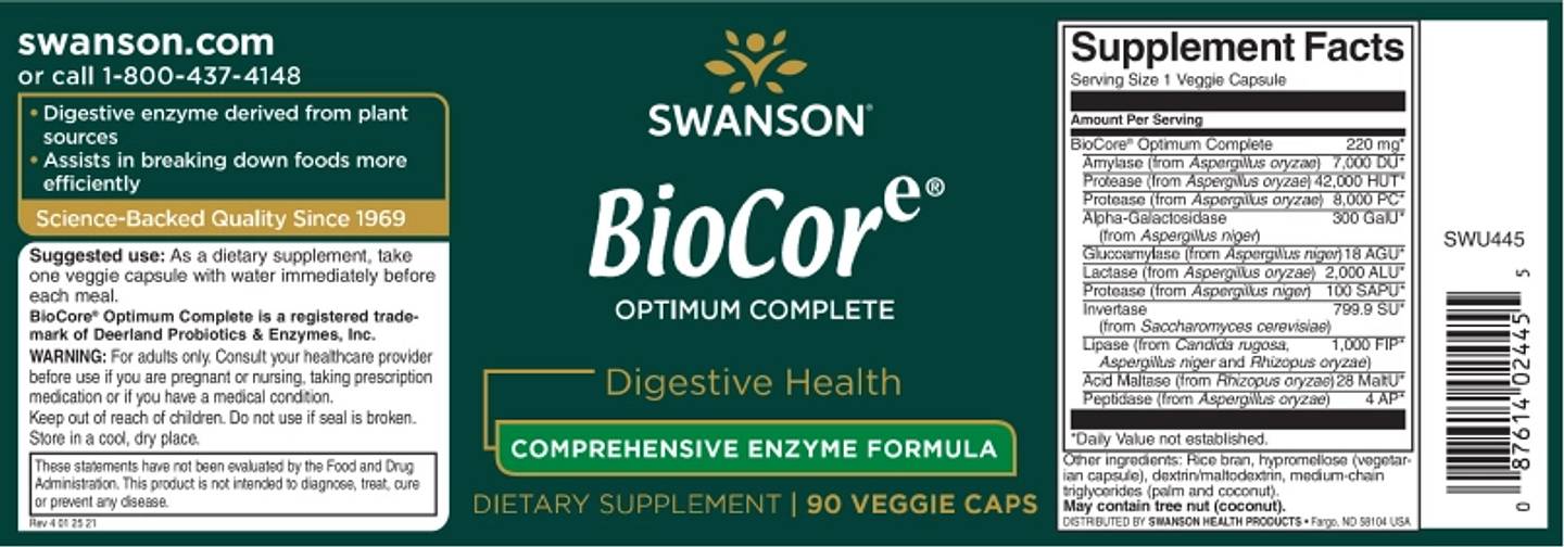 Swanson, BioCore Optimum Complete label