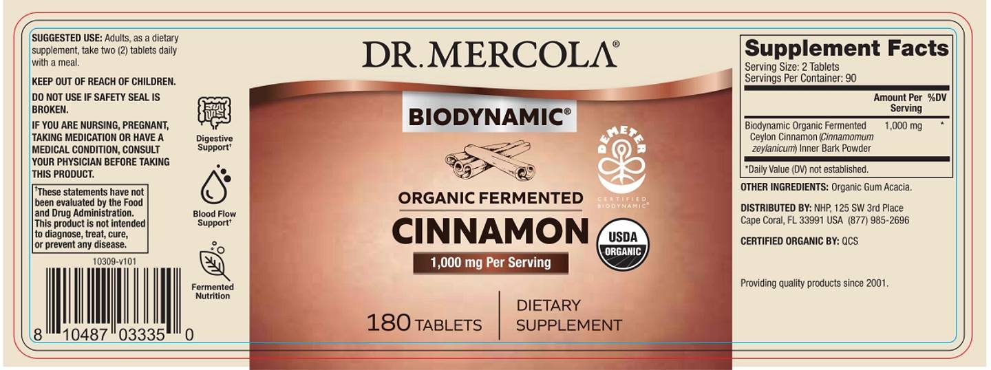 Dr. Mercola, Biodynamic, Organic Fermented Cinnamon label