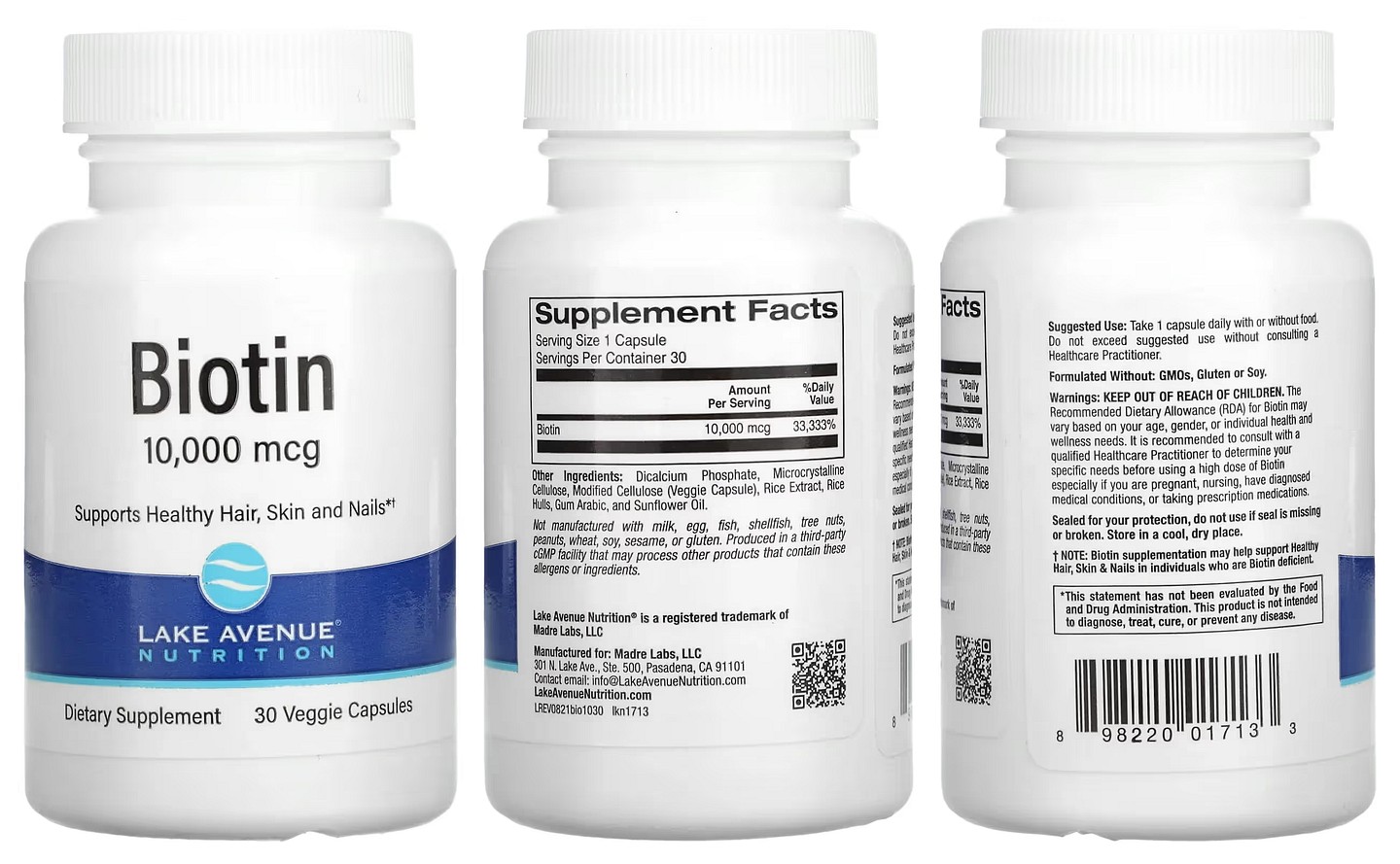 Lake Avenue Nutrition, Biotin packaging