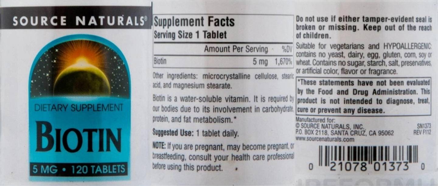 Source Naturals, Biotin label