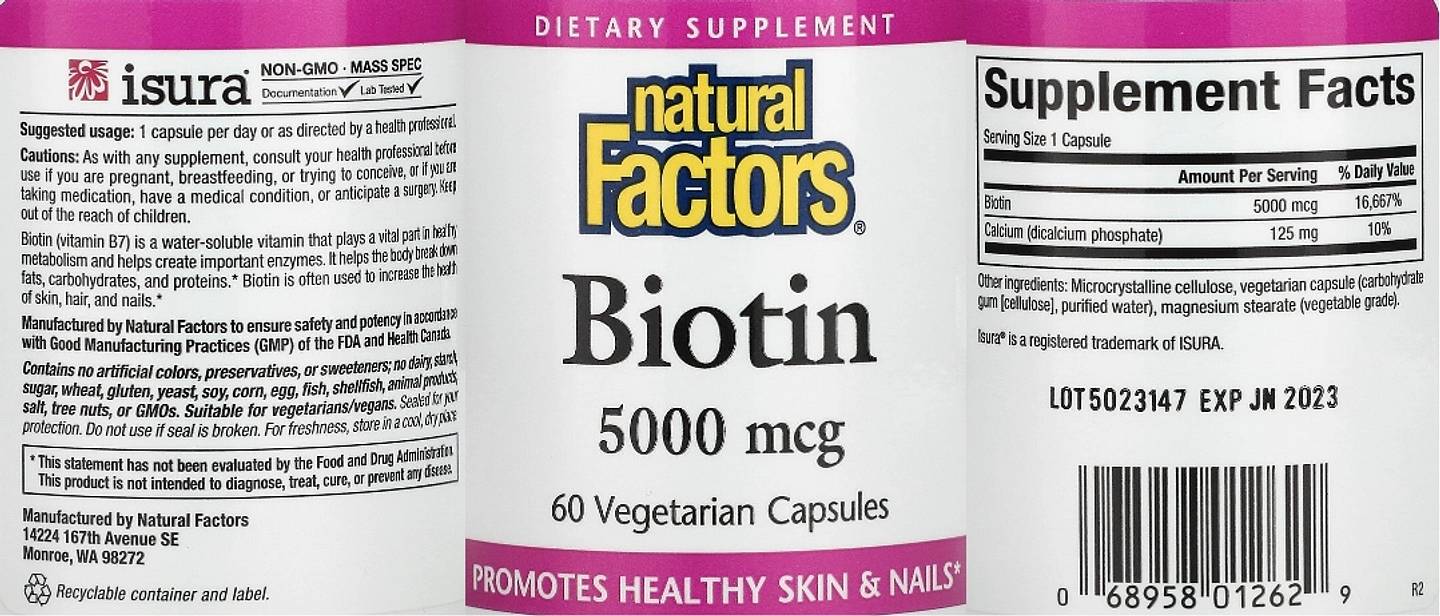 Natural Factors, Biotin label