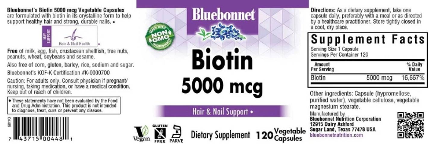 Bluebonnet Nutrition, Biotin label