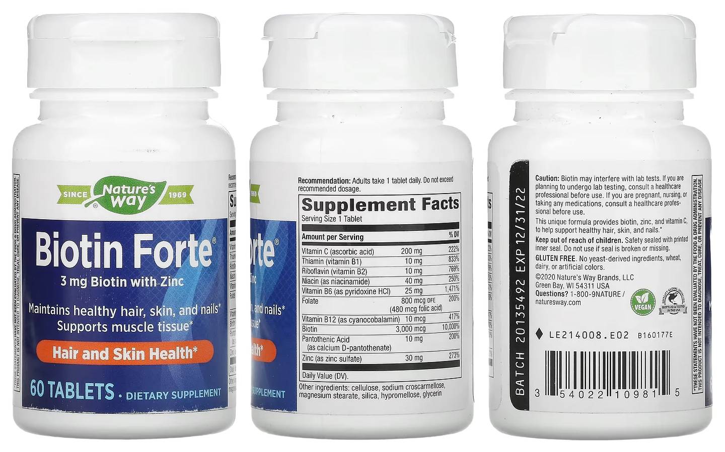 Nature's Way, Biotin Forte with Zinc packaging