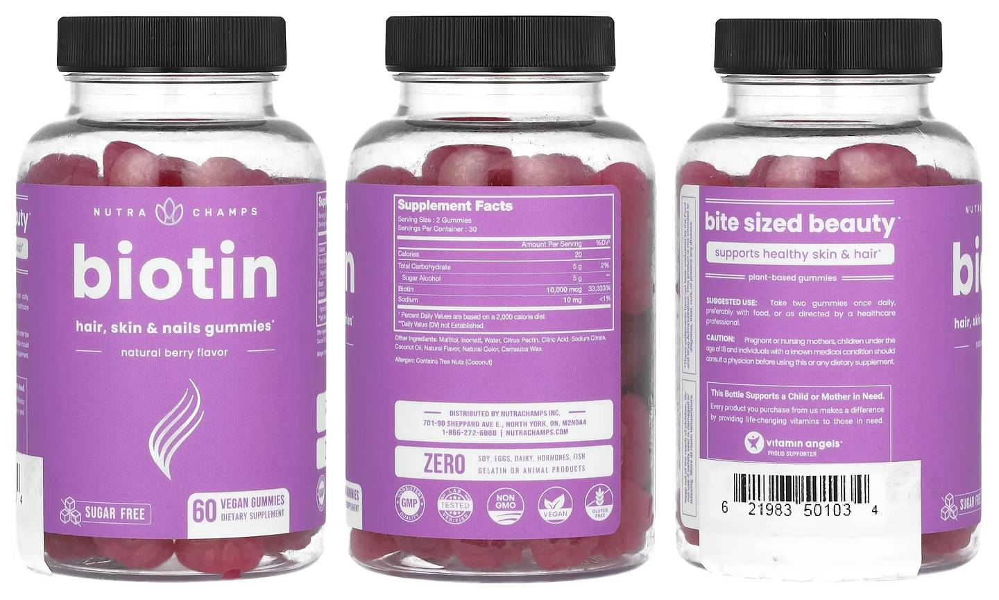 NutraChamps, Biotin, Hair, Skin & Nails Gummies packaging