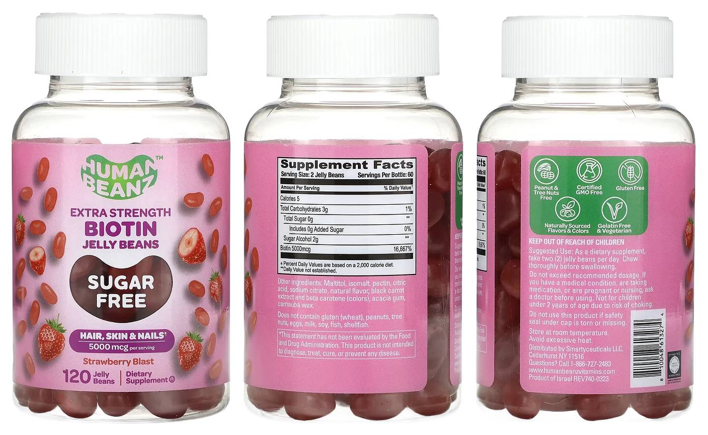 Human Beanz, Biotin Jelly Beans, Extra Strength, Sugar Free, Strawberry Blast packaging