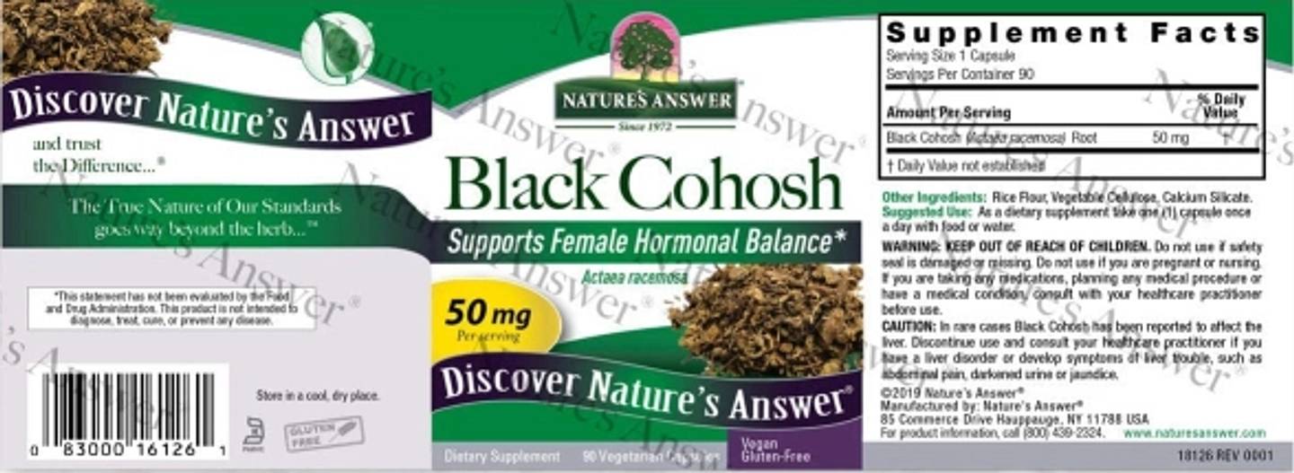 Nature's Answer, Black Cohosh label