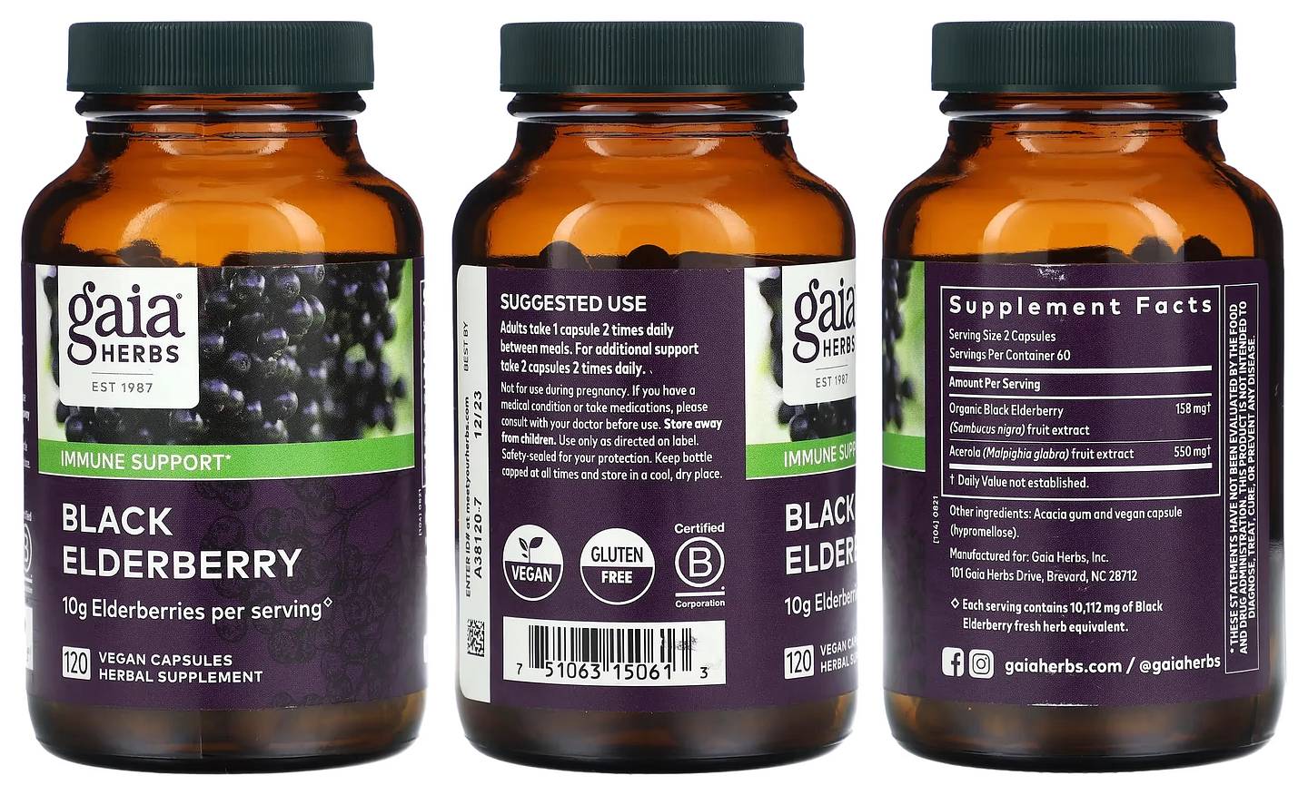 Gaia Herbs, Black Elderberry packaging