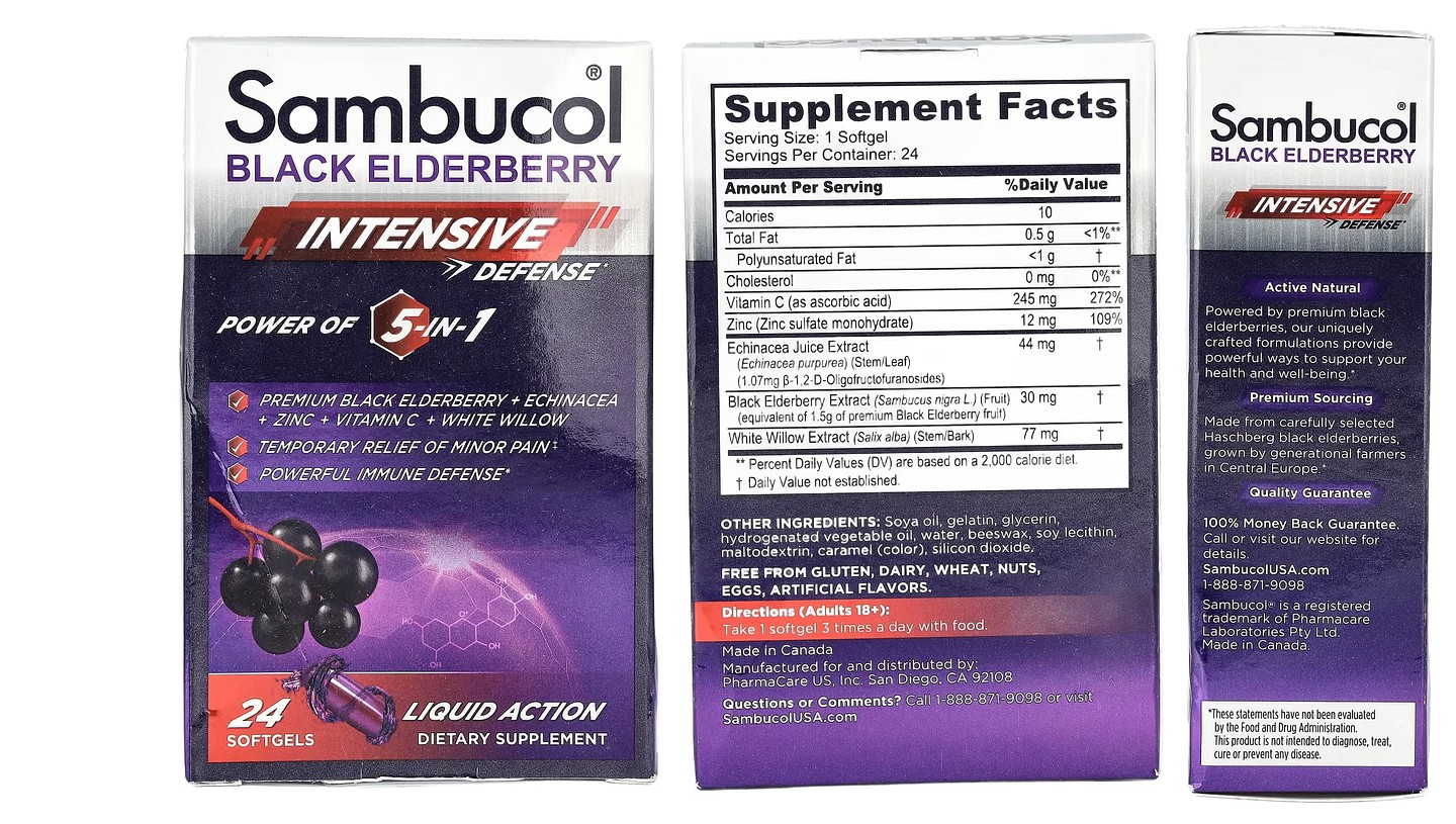 Sambucol, Black Elderberry packaging