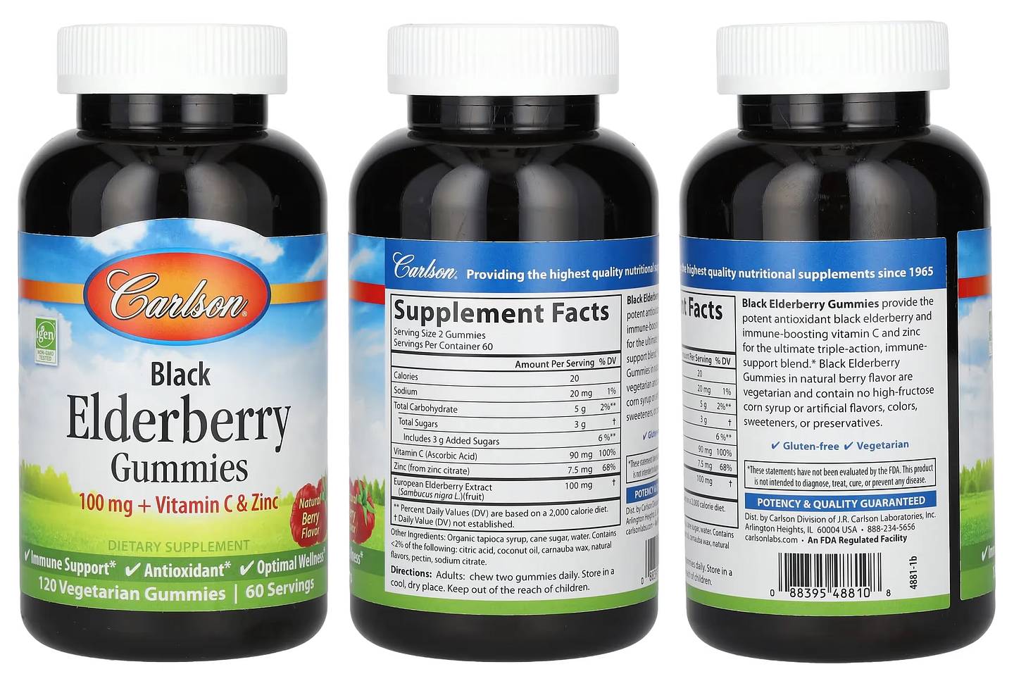 Carlson, Black Elderberry Gummies + Vitamin C & Zinc packaging