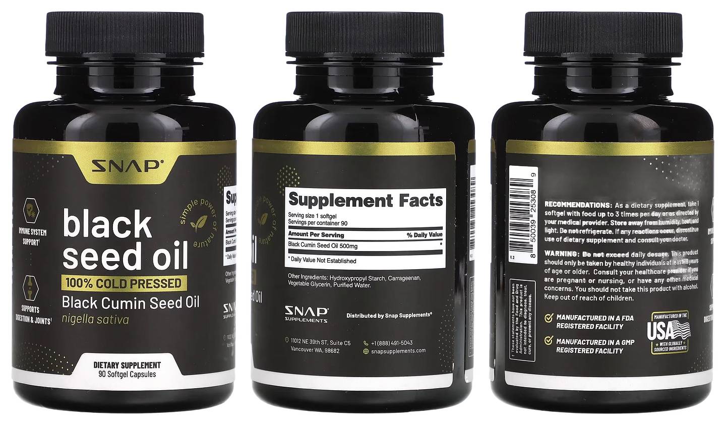 Snap Supplements, Black Seed Oil packaging