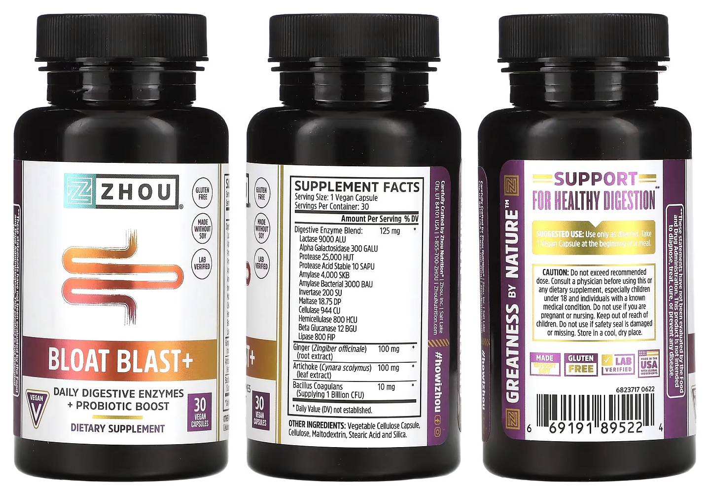 Zhou Nutrition, Bloat Blast+ packaging