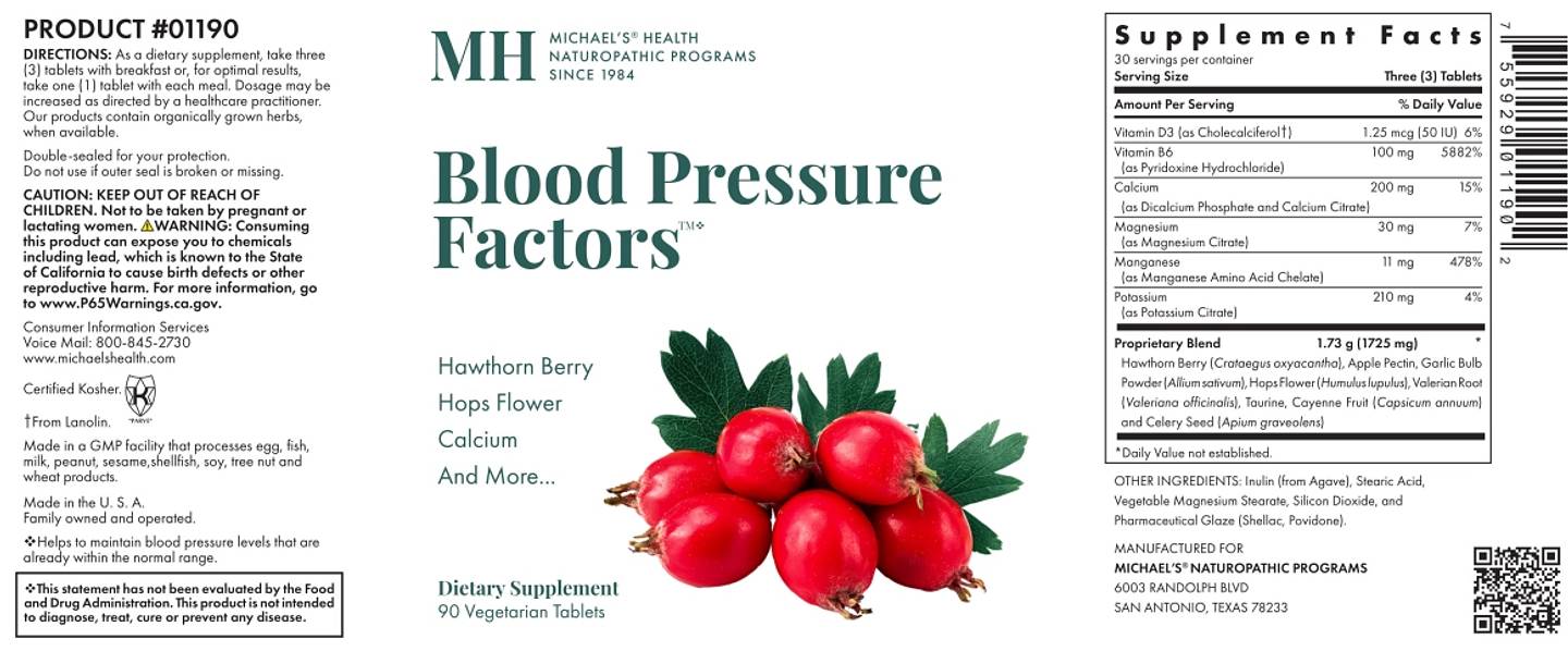 Michael's Naturopathic, Blood Pressure Factors label