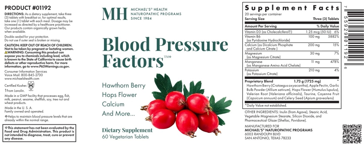 Michael's Naturopathic, Blood Pressure Factors label