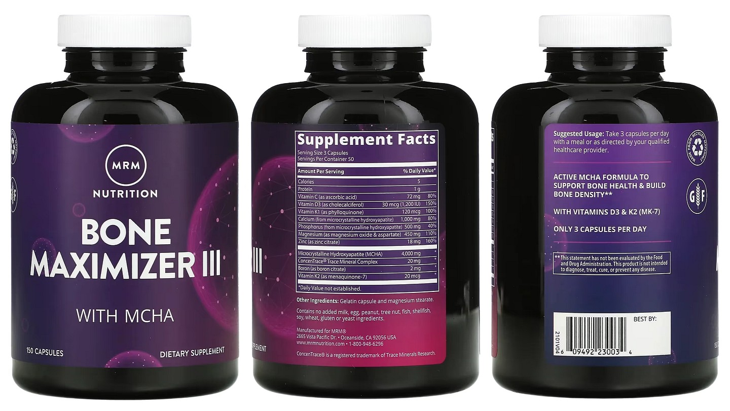 MRM Nutrition, Bone Maximizer III with MCHA packaging
