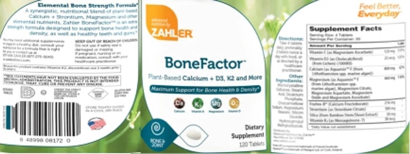 Zahler, BoneFactor, Plant-Based Calcium, D3+K2 label