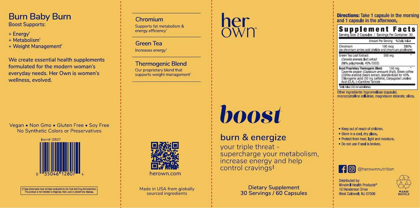 Her Own, Boost, Burn & Energize label
