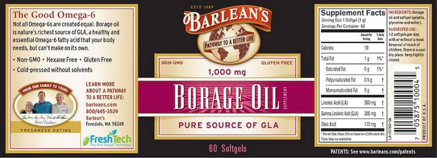 Barlean's, Borage Oil Supplement label