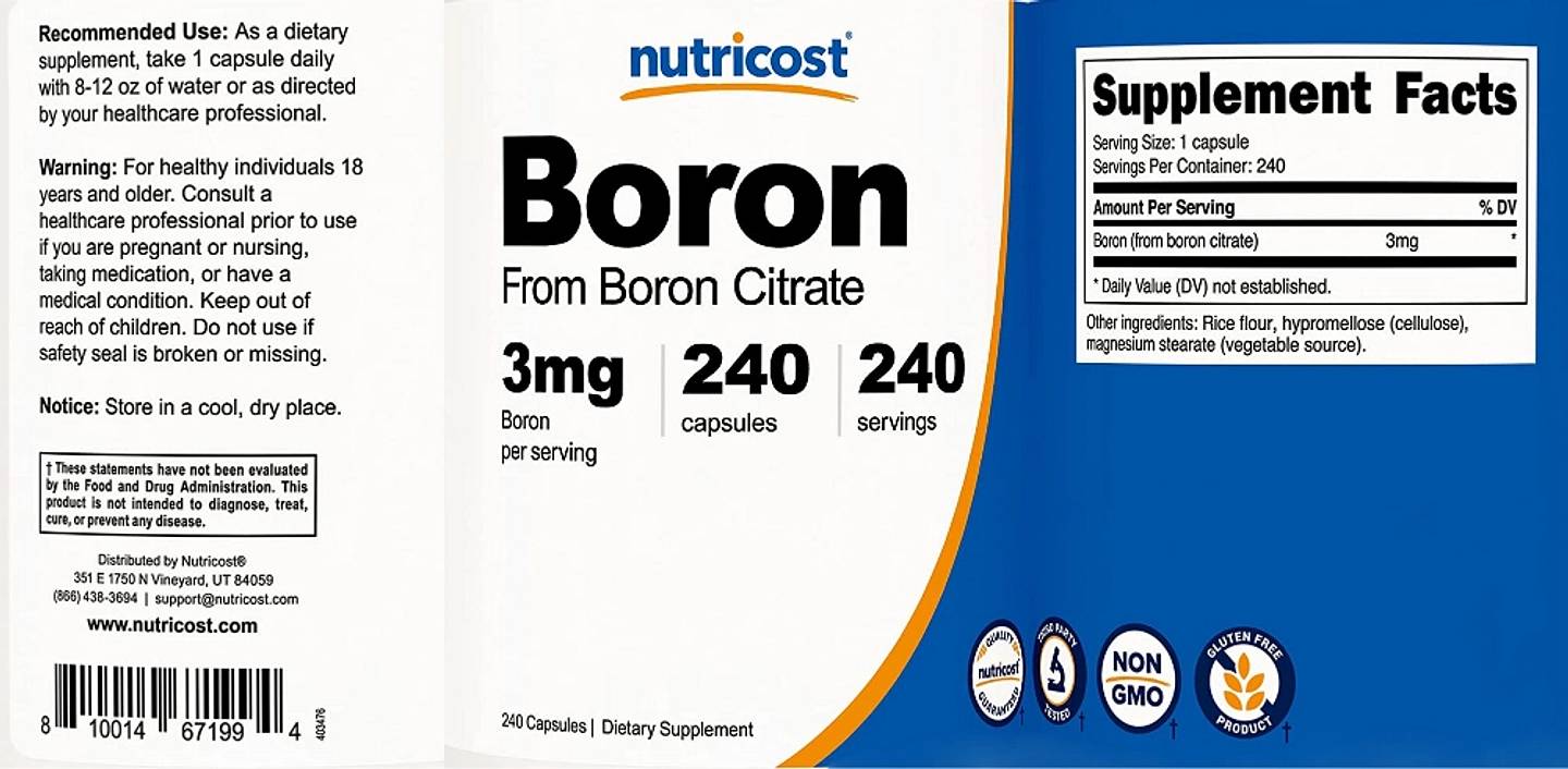 Nutricost, Boron label